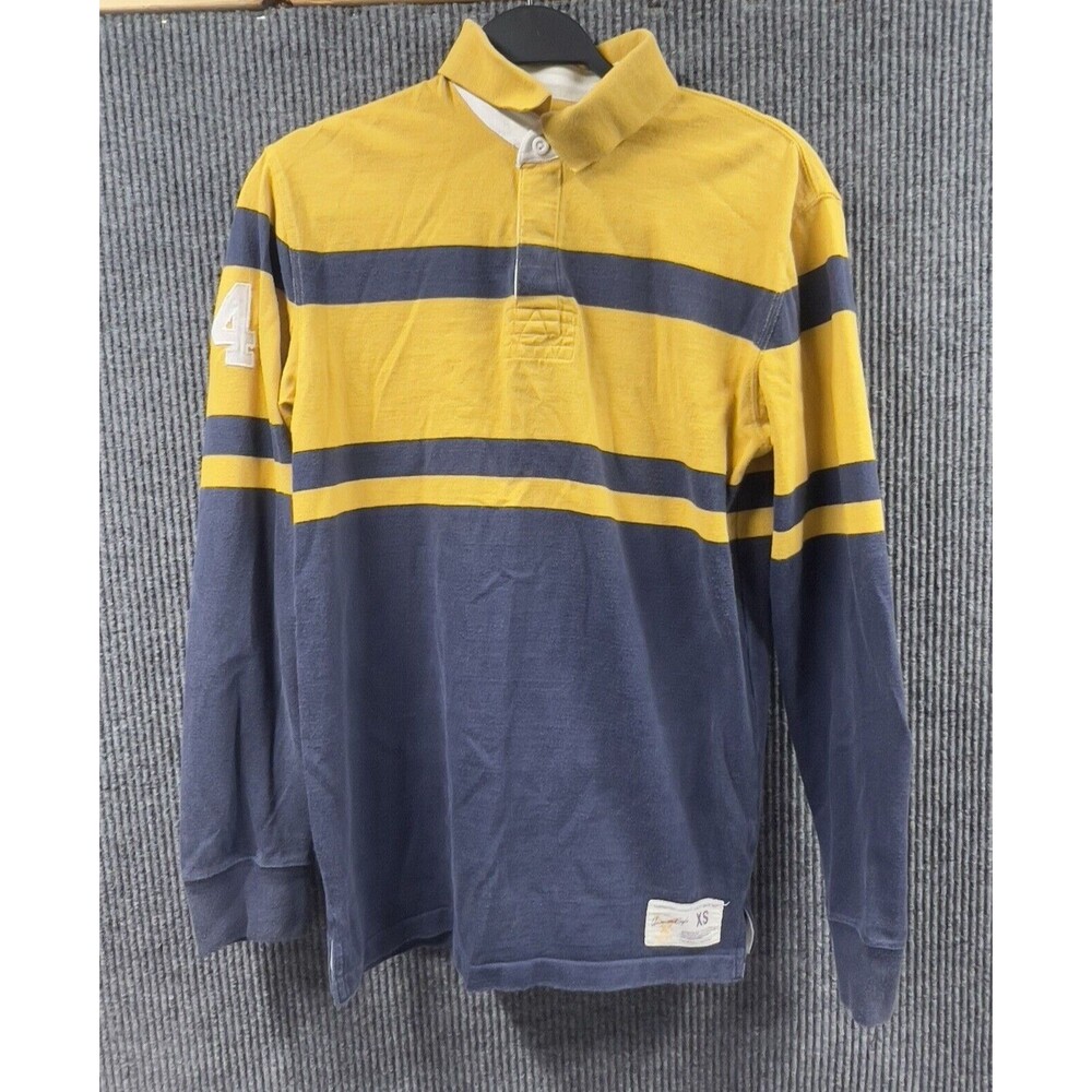 Vtg American Eagle Shirt Central #44 Mens XS Yellow‎ Blue Striped Rugby Polo